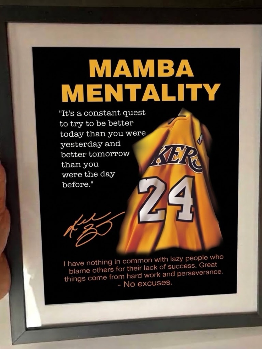 Mamba Mentality Framed Wall Art – Kobe Bryant Inspired Motivational Print
